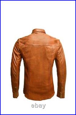 Mens Leather Shirt Real lamb skin leather casual shirt for mens