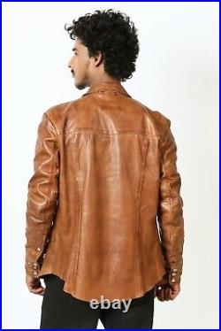 Mens Leather Shirt Real lamb skin leather casual shirt for mens