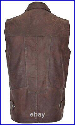 Mens Leather Waistcoat Gilet Multi Pocket Hunter Vest Fishing Hiking Brown BNWT
