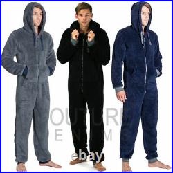 Mens Onezee Snuggle Zip Up All-In-One Super Soft Fleece Hooded Jumpsuit 1Onezsie