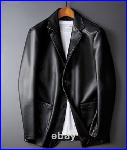 Mens Patent Leather Coats Short Jacket Slim Button Casual Suit Business Handsome