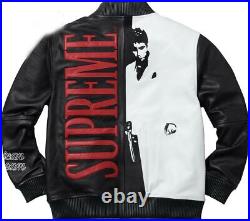 Mens Scarface Supreme Al Pacinoo Fashion Bomber Real Biker Leather Jacket