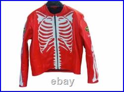 Mens Skeleton Bones Jacket Biker Motorcycle Padded Cowhide Leather Jacket
