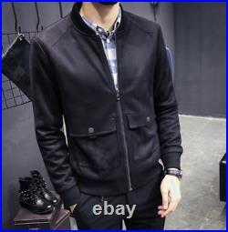 Mens Suede Slim Jacket Lapel Casual Coats Handsome Button Outdoor Party Overcoat