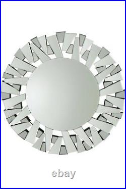 Modern Unique Multi Facet Sunburst All Glass Venetian Round Wall Mirror