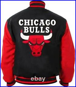 NBA The Bulls Jacket 90's Jeff Hamilton Bull Logo Wool & Leather Jacket Men's