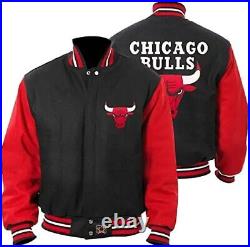 NBA The Bulls Jacket 90's Jeff Hamilton Bull Logo Wool & Leather Jacket Men's