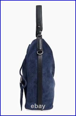 NEW All Saints Paradise North South Suede Leather Tote Shoulder Bag, Navy Blue
