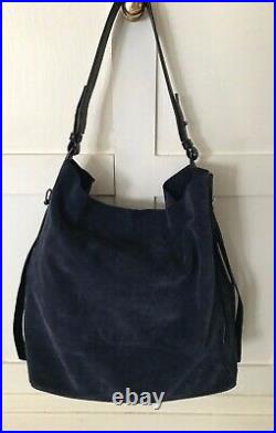 NEW All Saints Paradise North South Suede Leather Tote Shoulder Bag, Navy Blue