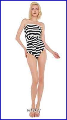 NEW NWT $145 NORMA KAMALI all in one black white stripe bodysuit sz L