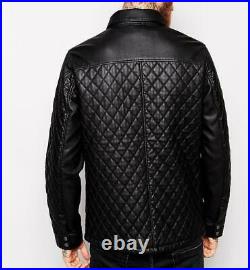 NEW Quilted Men`s Leather Shirt Genuine Sheepskin Slim Fit Outwear shirt