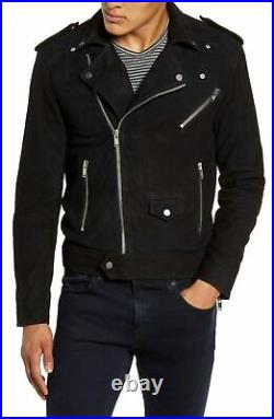 NEW Stylish Men's Suede Jacket Genuine Soft Lambskin Slim Fit Biker Jacket