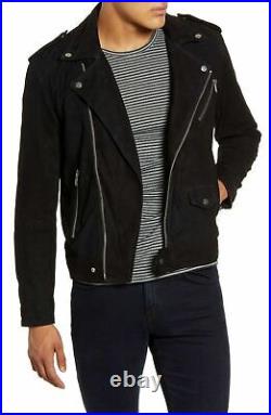 NEW Stylish Men's Suede Jacket Genuine Soft Lambskin Slim Fit Biker Jacket
