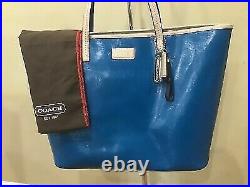 NWT COACH Park metro Teal Blue&Tan Leather Large Shopper Tote Purse F25028 $328