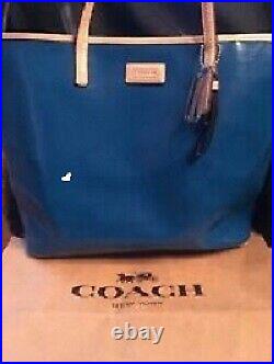 NWT COACH Park metro Teal Blue&Tan Leather Large Shopper Tote Purse F25028 $328