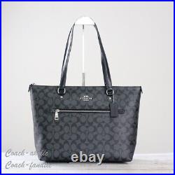 NWT Coach 79609 Gallery Zip Tote in Signature Canvas & Leather Graphite/Black