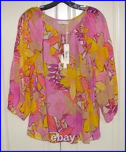 NWT Trina Turk size Large pink/multicolor floral Abree silk blend boho top $228