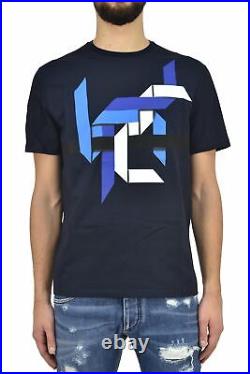 Neil Barrett Men's Blue Print Crew-Neck Logo Cotton Mod. BJT182VE577S466