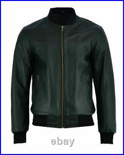 New 70's Retro Bomber Jacket Mens Black Classic Soft Leather Jacket Handmade