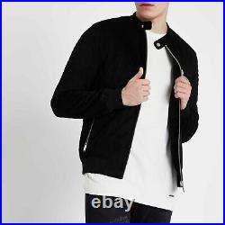 New BLACK Suede Jacket For Men's Real Sheepskin Bomber Slim Fit jacket ZL311