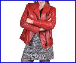 New Genuine Soft Lambskin Leather Jacket For Women's Designer Wear Red Slim XL