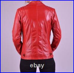 New Genuine Soft Lambskin Leather Jacket For Women's Designer Wear Red Slim XL