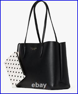 New Kate Spade All Day Large Tote Leather Black Multi with Polka Dot Pouch