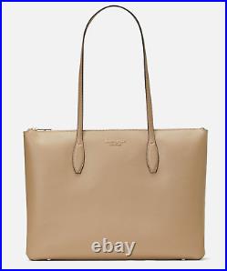 New Kate Spade All Day Large Zip-Top Tote Crossgrain Leather Timeless Taupe