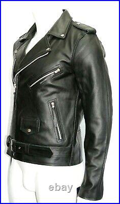 New Luxury Men's Brando Real Black Cowhide Leather Classic Stylish Biker Jacket