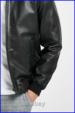 New Men Black Leather Jacket Flight/Bomber Pure Lambskin Slim fit jacket NFS-742