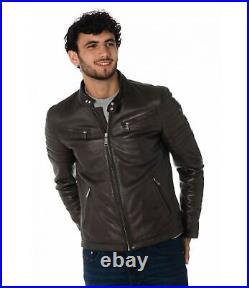 New Men Genuine Lambskin Leather Jacket Black Slim fit Biker Motorcycle jacket