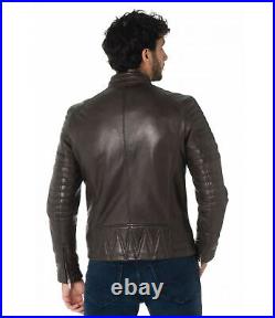 New Men Genuine Lambskin Leather Jacket Black Slim fit Biker Motorcycle jacket