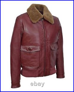 New Men's A2 Cherry Bomber Ginger Collar Real Leather Jacket For Bikers
