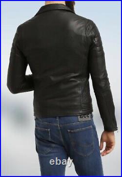 New Men's Biker Stylish Lambskin Cafe Racer Real Leather Slim Fit Jacket UK027