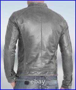 New Men's Biker Stylish Lambskin Cafe Racer Real Leather Slim Fit Jacket UK052