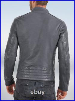 New Men's Biker Stylish Lambskin Cafe Racer Real Leather Slim Fit Jacket UK082