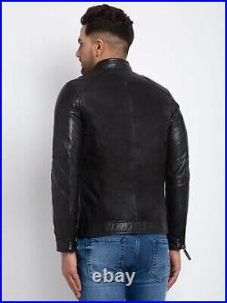 New Men's Biker Stylish Lambskin Cafe Racer Real Leather Slim Fit Jacket UK124