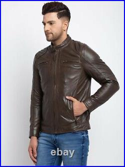 New Men's Biker Stylish Lambskin Cafe Racer Real Leather Slim Fit Jacket UK128