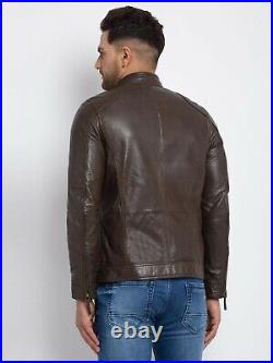 New Men's Biker Stylish Lambskin Cafe Racer Real Leather Slim Fit Jacket UK128