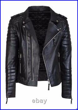 New Men's Biker Stylish Lambskin Cafe Racer Real Leather Slim Fit Jacket UK154