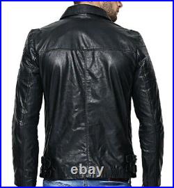 New Men's Biker Stylish Lambskin Cafe Racer Real Leather Slim Fit Jacket UK193