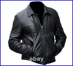 New Men's Black Biker Motorcycle Soft Genuine Real Leather Jacket