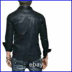 New Men's Black Shirt Genuine Real Leather Biker shirt XS to 3XL NFS 03
