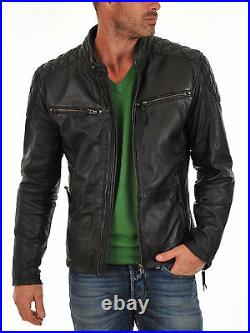 New Men's Genuine Lambskin Biker Jacket Motorcycle Slim fit Leather Jacket Coat