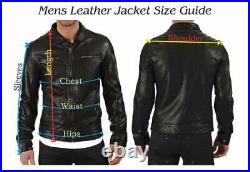 New Men's Genuine Lambskin Leather Biker Jacket Slim Fit Motorcycle Blue Jacket