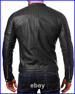 New Men's Genuine Lambskin Leather Jacket Black Slim fit Biker Motorcycle jacket