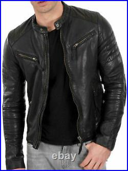 New Men's Genuine Lambskin Leather Jacket Black Slim fit Biker jacket