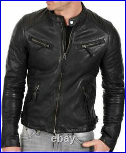 New Men's Genuine Lambskin Leather Jacket Black Slim fit Biker jacket