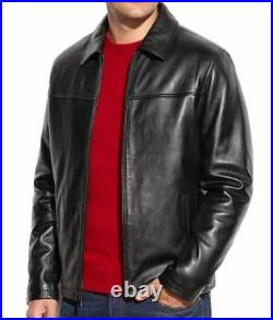 New Men's Genuine Lambskin Leather Jacket Black Slim fit Biker jacket #048