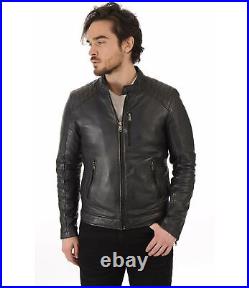 New Men's Genuine Lambskin Leather Jacket Black Slim fit Motorcycle jacket
